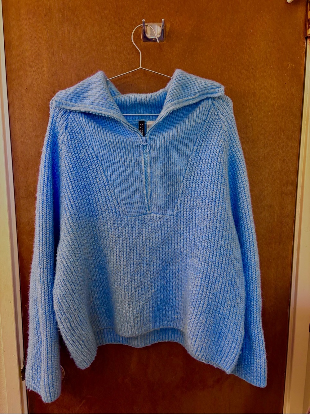 H&M Light Blue Ribbed Half-Zip Turtleneck Sweater